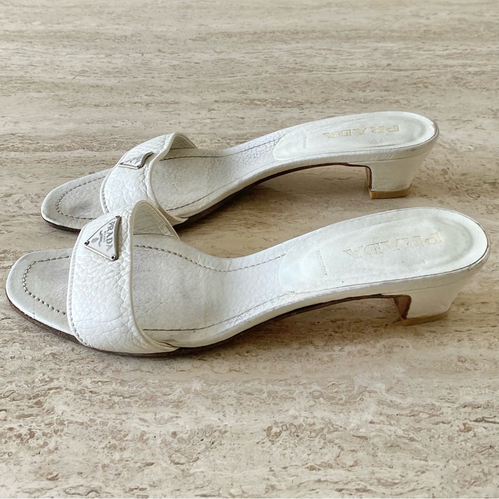 Vintage Prada Logo Kitten Heel Sandals - Picture 2 of 8